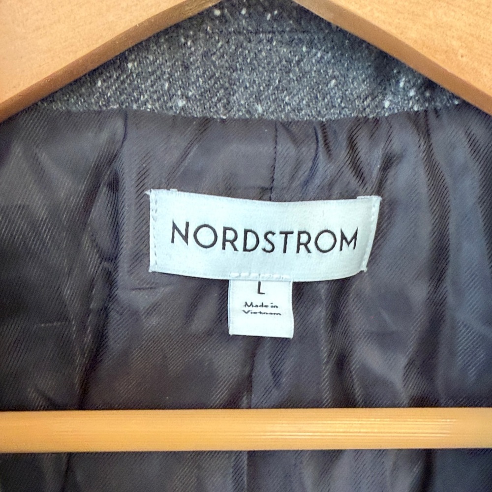 Nordstrom Textured Boyfriend Blazer Size Large Grey Charcoal Speckle Tweed - Picture 3 of 10